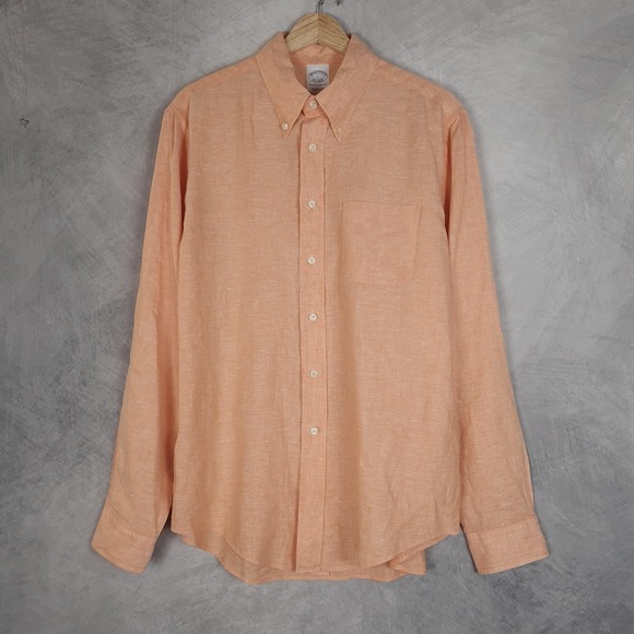 Brooks Brothers Shirt Mens Large Orange Irish Linen Button Down Long Sleeve - Picture 2 of 15